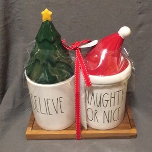 Rae Dunn believe naughty or nice red canister Christmas
